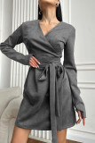 Elegant Solid Color Lace Up V Neck A Line Dresses