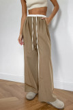 Casual Daily Solid Color Draw String Pocket Patchwork Loose High Waist Straight Patchwork Bottoms