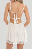 Sexy Vacation Solid Color Lace Up Backless Mesh Square Neck Sling Dresses