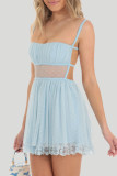 Sexy Vacation Solid Color Lace Up Backless Mesh Square Neck Sling Dresses