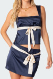 Sexy Solid Color Lace Up Backless Bow Decor Square Neck Sleeveless Two Pieces