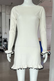 Casual Daily Solid Color Stringy Selvedge O Neck Long Sleeve Dresses