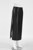 Daily Elegant Solid Color Slit Loose High Waist Straight Solid Color Bottoms