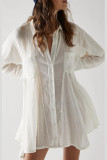 Sexy Solid Color Buckle Turndown Collar Shirt Dresses