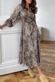 Daily Elegant Leopard Print Slit V Neck A Line Dresses