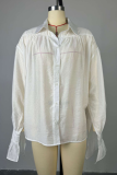 Casual Street Solid Color Buttons See-Through Turndown Collar Tops
