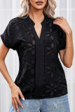 Casual Daily Solid Color Patchwork See-Through V Neck Tops