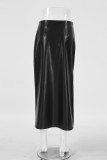 Daily Elegant Solid Color Slit Loose High Waist Straight Solid Color Bottoms