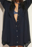 Sexy Solid Color Buckle Turndown Collar Shirt Dresses