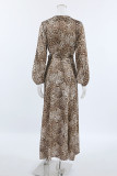 Daily Elegant Leopard Print Slit V Neck A Line Dresses