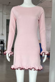 Casual Daily Solid Color Stringy Selvedge O Neck Long Sleeve Dresses