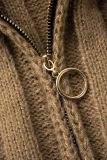 Casual Solid Color Fringed Trim Zipper Turtleneck Tops