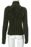 Casual Solid Color Fringed Trim Zipper Turtleneck Tops