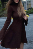 Sexy Solid Color Turtleneck A Line Dresses