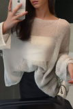 Casual Solid Color See-Through O Neck Tops