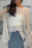 Casual Solid Color See-Through O Neck Tops