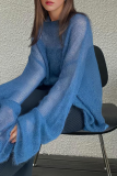 Casual Solid Color See-Through O Neck Tops