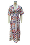 Casual Print Rhombus Backless V Neck A Line Dresses