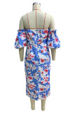Sexy Floral Print Backless Off Shoulder Wrapped Skirt Dresses