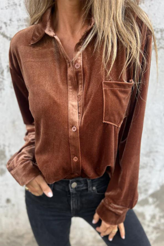 Casual Solid Color Pocket Buckle Turndown Collar Tops