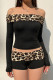 Sexy Leopard Print Patchwork Off Shoulder Long Sleeve Two Pieces