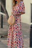 Casual Print Rhombus Backless V Neck A Line Dresses