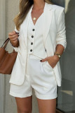 Casual Daily Solid Color Pocket Buttons Turn-back Collar Long Sleeve Three Pieces
