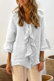 Casual Daily Solid Color Ruffle V Neck Tops