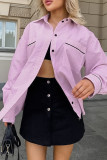 Casual Street Striped Print Pocket Patchwork Turndown Collar Tops