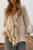 Casual Daily Solid Color Ruffle V Neck Tops