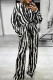 Casual Zebra Print Lace Up Contrast Turndown Collar Long Sleeve Two Pieces