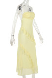 Elegant Solid Color Backless Ruffle Halter Irregular Dresses