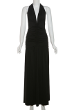 Sexy Solid Color Slit Halter Sleeveless Dresses