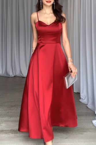 Sexy Celebrities Solid Color Patchwork V Neck Sling Dresses