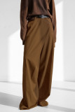 Solid Color Pocket Buttons Irregular Loose High Waist Wide Leg Solid Color Bottoms(No Belt)