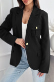 Casual Solid Color Buttons Patchwork Turn-back Collar Outerwear