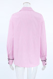 Casual Street Striped Print Pocket Patchwork Turndown Collar Tops