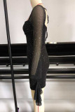 Sexy Solid Color Lace Up Backless Ruffle Square Neck Wrapped Skirt Dresses