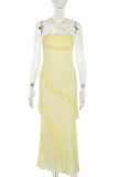 Elegant Solid Color Backless Ruffle Halter Irregular Dresses