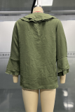 Casual Daily Solid Color Ruffle V Neck Tops