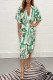 Casual Geometric Print Ruched Contrast V Neck A Line Dresses