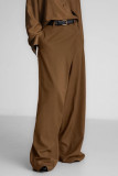 Solid Color Pocket Buttons Irregular Loose High Waist Wide Leg Solid Color Bottoms(No Belt)