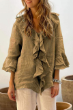 Casual Daily Solid Color Ruffle V Neck Tops