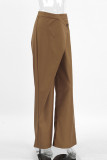 Solid Color Pocket Buttons Irregular Loose High Waist Wide Leg Solid Color Bottoms(No Belt)