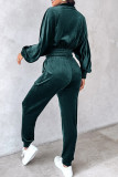 Casual Daily Solid Color Zipper Turndown Collar Long Sleeve Two Pieces