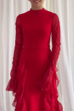 Elegant Solid Color Patchwork Stringy Selvedge Half A Turtleneck Irregular Dresses
