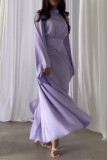 Elegant Solid Color Lace Up Patchwork Mandarin Collar A Line Dresses