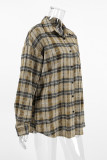 Casual Daily Plaid Distressed Contrast Turndown Collar Tops