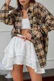 Casual Daily Plaid Distressed Contrast Turndown Collar Tops