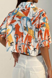 Casual Daily Graffiti Print Pocket Contrast Turndown Collar Tops